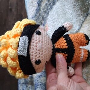 Crochet Doll with Yellow Hair and Black Outfit